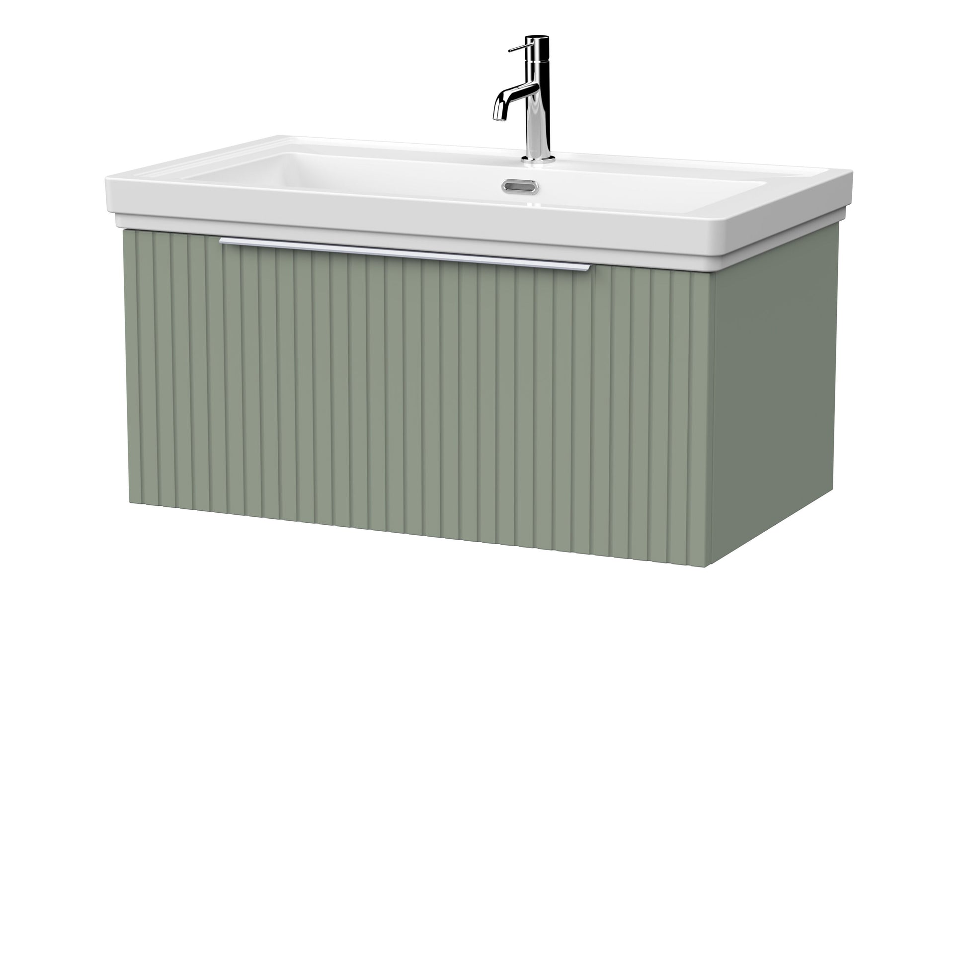 [BFLF3125A] Callingwood Contemporary Wall Hung 1 Drawer Vanity Unit with Traditional 1 Tap Hole Fireclay Basin, Choice of Size and Colour - Cutout
