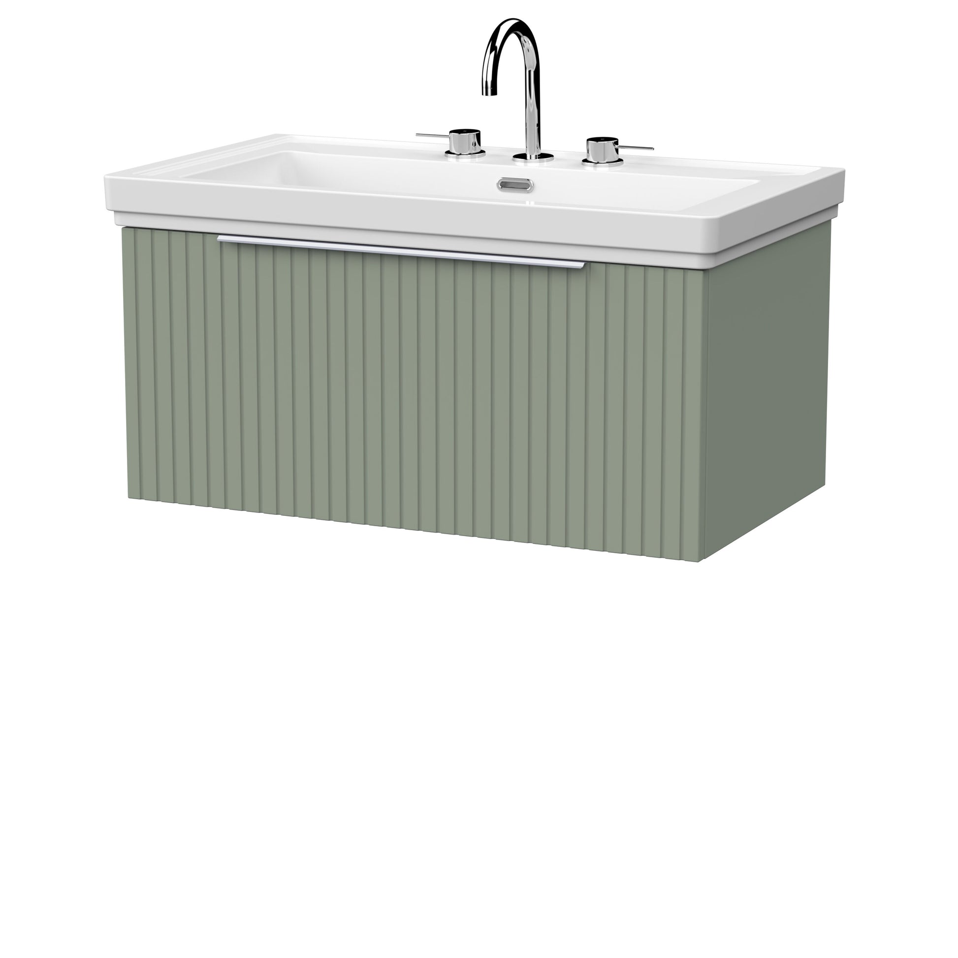 [BFLF3125B] Callingwood Contemporary Wall Hung 1 Drawer Vanity Unit with Traditional 3 Tap Hole Fireclay Basin, Choice of Size and Colour - Cutout