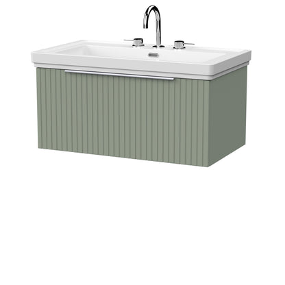 [BFLF3125B] Callingwood Contemporary Wall Hung 1 Drawer Vanity Unit with Traditional 3 Tap Hole Fireclay Basin, Choice of Size and Colour - Cutout