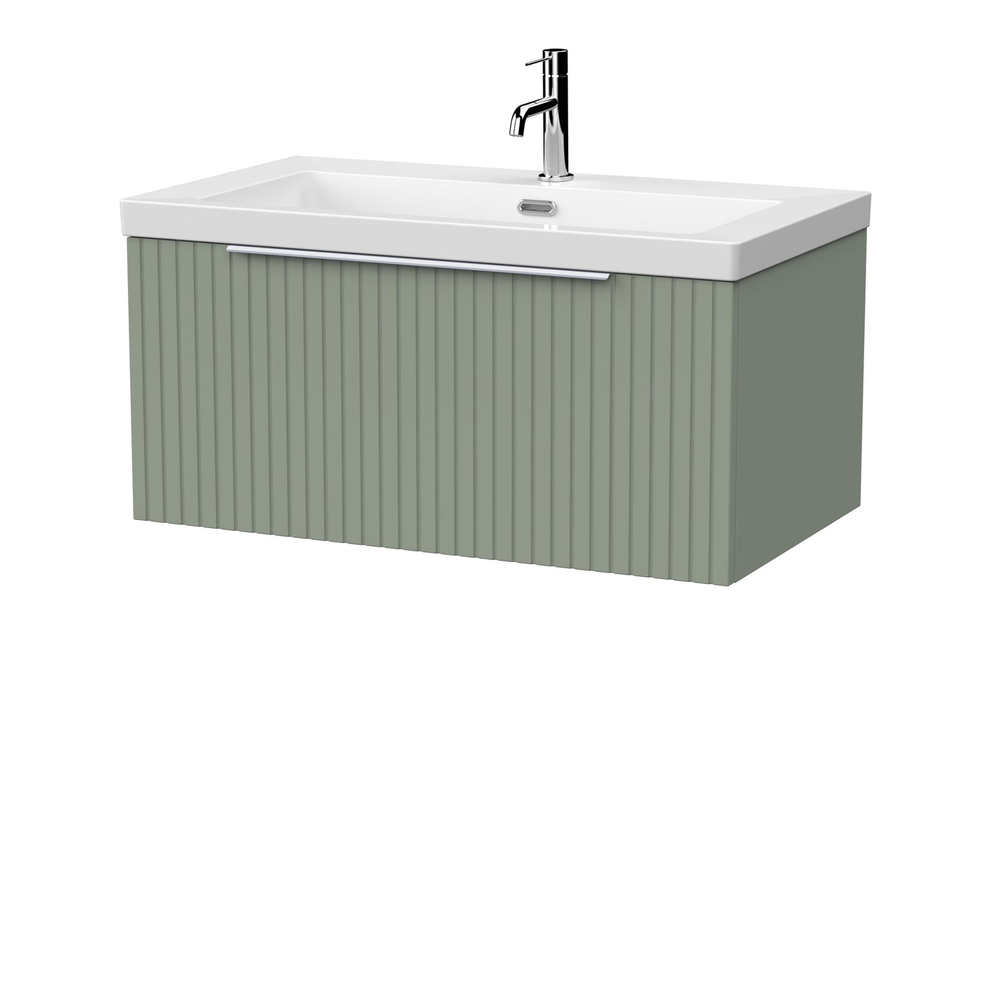 [BFLF3125L] Callingwood Contemporary Wall Hung 1 Drawer Vanity Unit with 1 Tap Hole Fireclay Basin, Choice of Size and Colour - Cutout