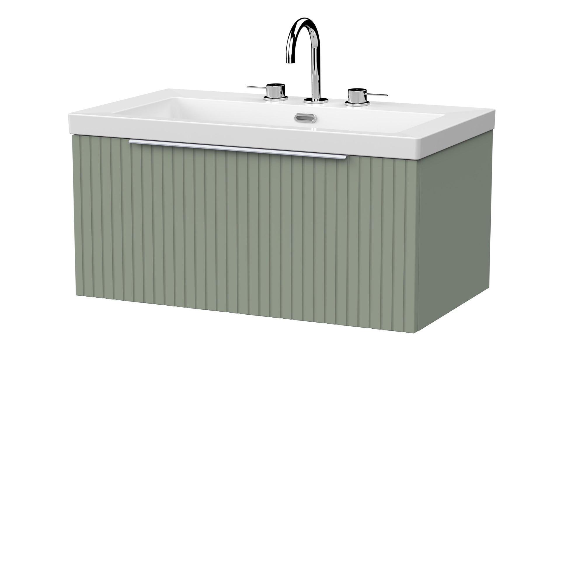 [BFLF3125M] Callingwood Contemporary Wall Hung 1 Drawer Vanity Unit with 3 Tap Hole Fireclay Basin, Choice of Size and Colour - Cutout