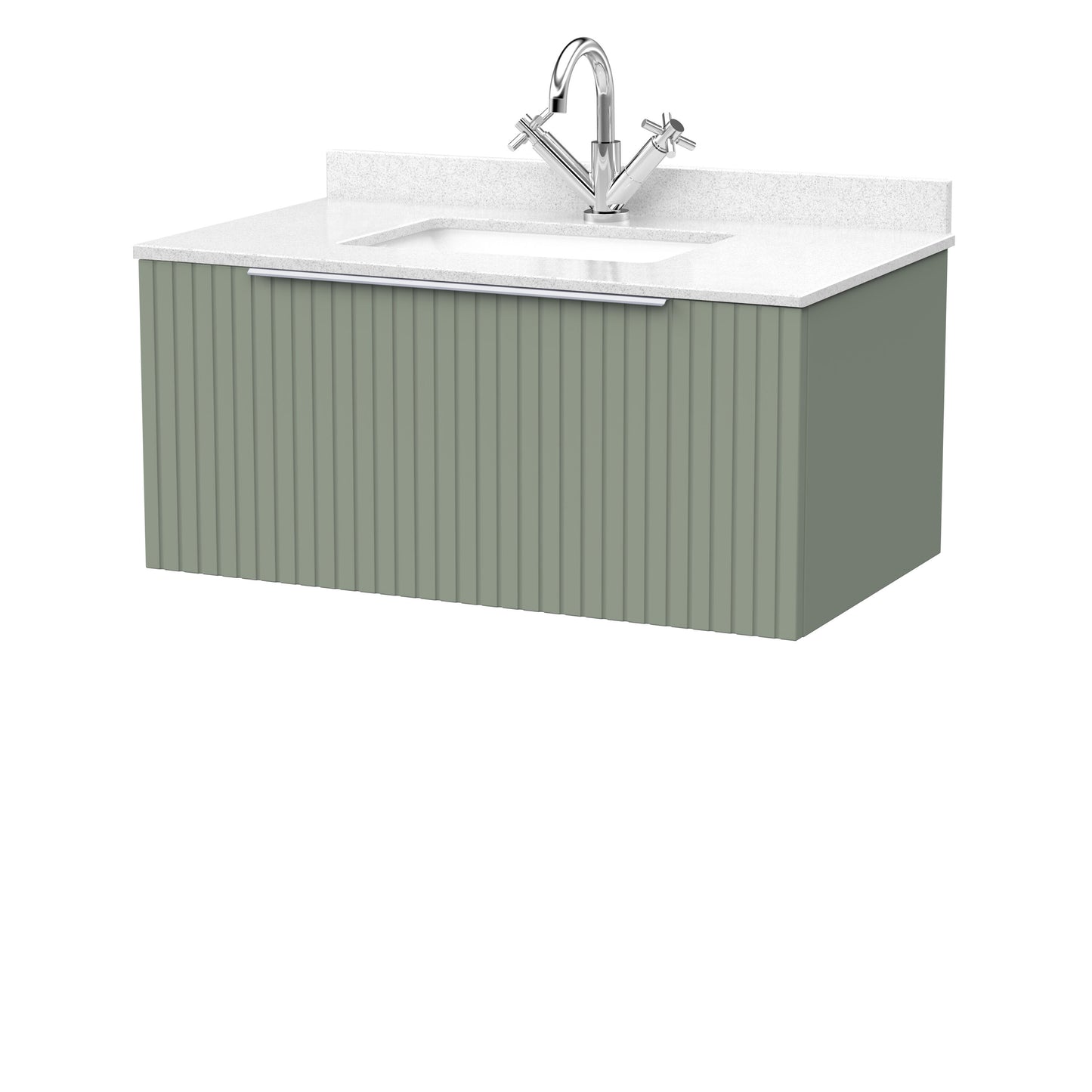 [BFLF3125WS1] Callingwood Contemporary Wall Hung 1 Drawer Vanity Unit with Marble Worktop and Basin, Choice of Size and Colour - Cutout
