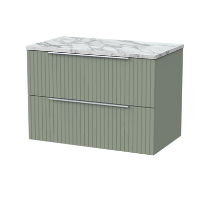 [BFLF3126LCM] Callingwood Contemporary Wall Hung 2 Drawer Vanity Unit with Carrera Marble Laminate Worktop, Choice of Size and Colour - Cutout