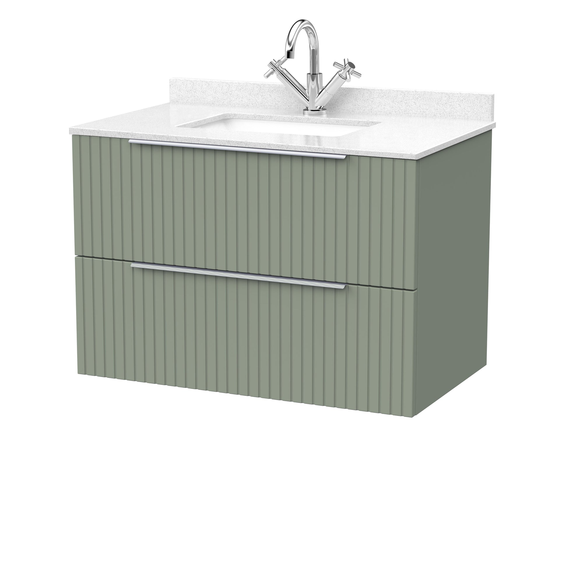 [BFLF3126WS1] Callingwood Contemporary Wall Hung 2 Drawer Vanity Unit with Marble Worktop and Basin, Choice of Size and Colour - Cutout