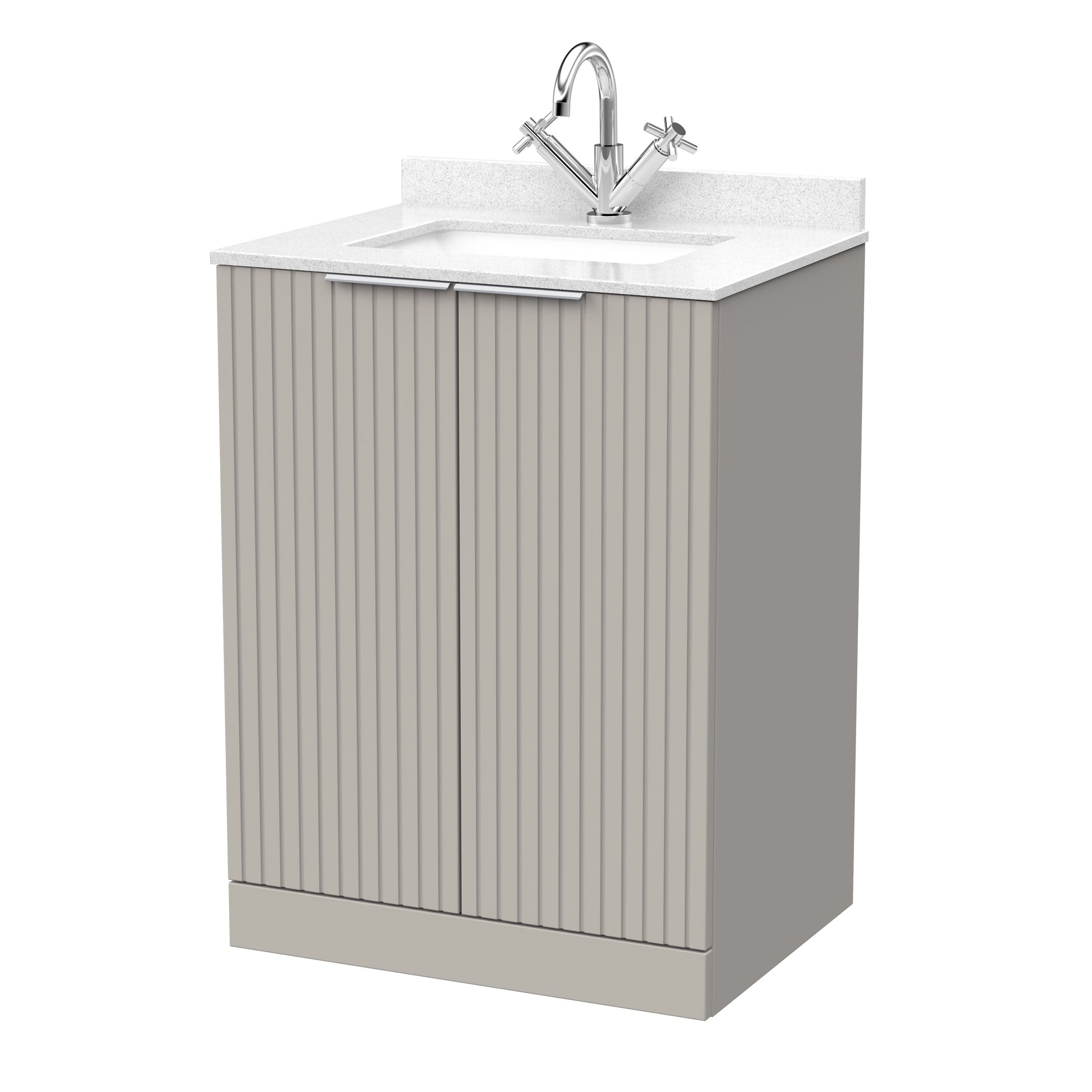 [BFLF3203WS1] Callingwood Contemporary Floor Standing 2 Door Vanity Unit with Marble Worktop and Basin, Choice of Size and Colour - Cutout