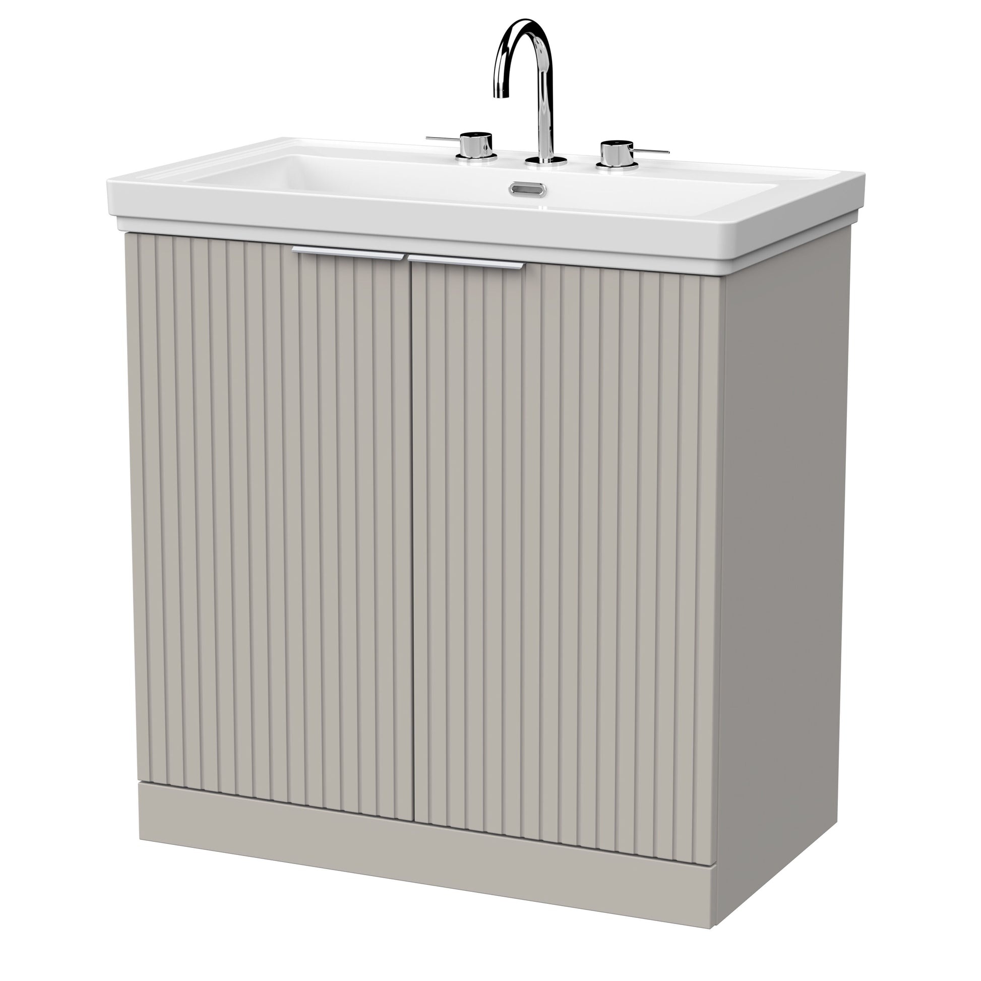 [BFLF3205B] Callingwood Contemporary Floor Standing 2 Door Vanity Unit with Traditional 3 Tap Hole Fireclay Basin, Choice of Size and Colour - Cutout