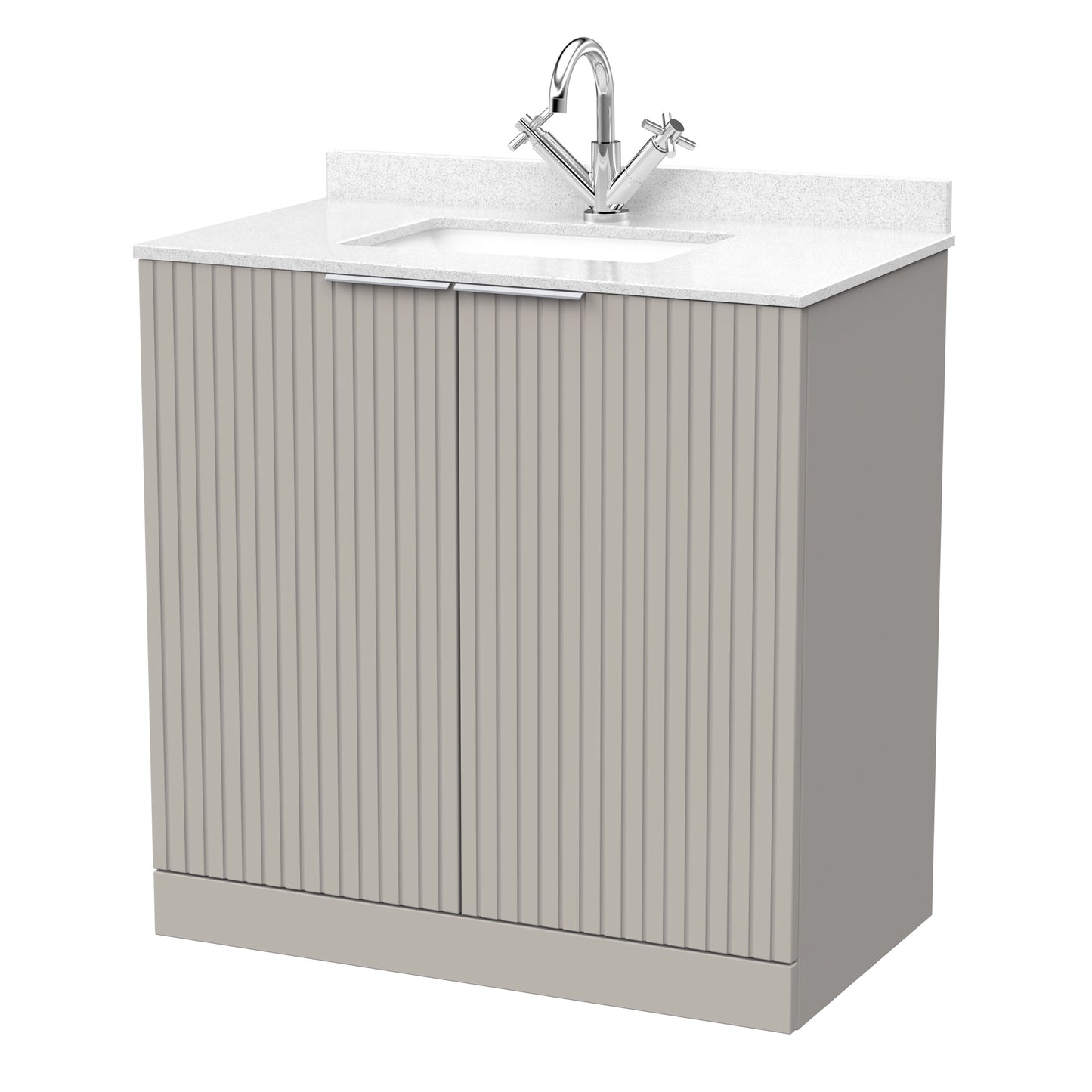 [BFLF3205WS1] Callingwood Contemporary Floor Standing 2 Door Vanity Unit with Marble Worktop and Basin, Choice of Size and Colour - Cutout