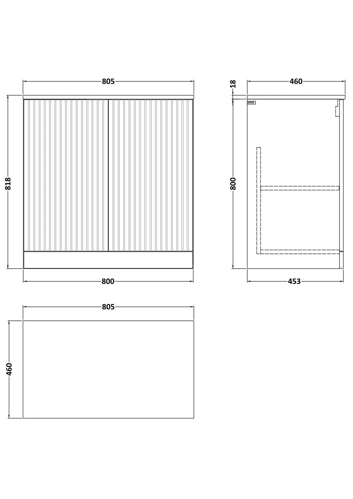 [BFLF3205W] Callingwood Contemporary Floor Standing 2 Door Vanity Unit with Laminate Worktop, Choice of Size and Colour - Line Drawing
