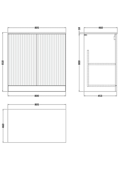 [BFLF3205W] Callingwood Contemporary Floor Standing 2 Door Vanity Unit with Laminate Worktop, Choice of Size and Colour - Line Drawing