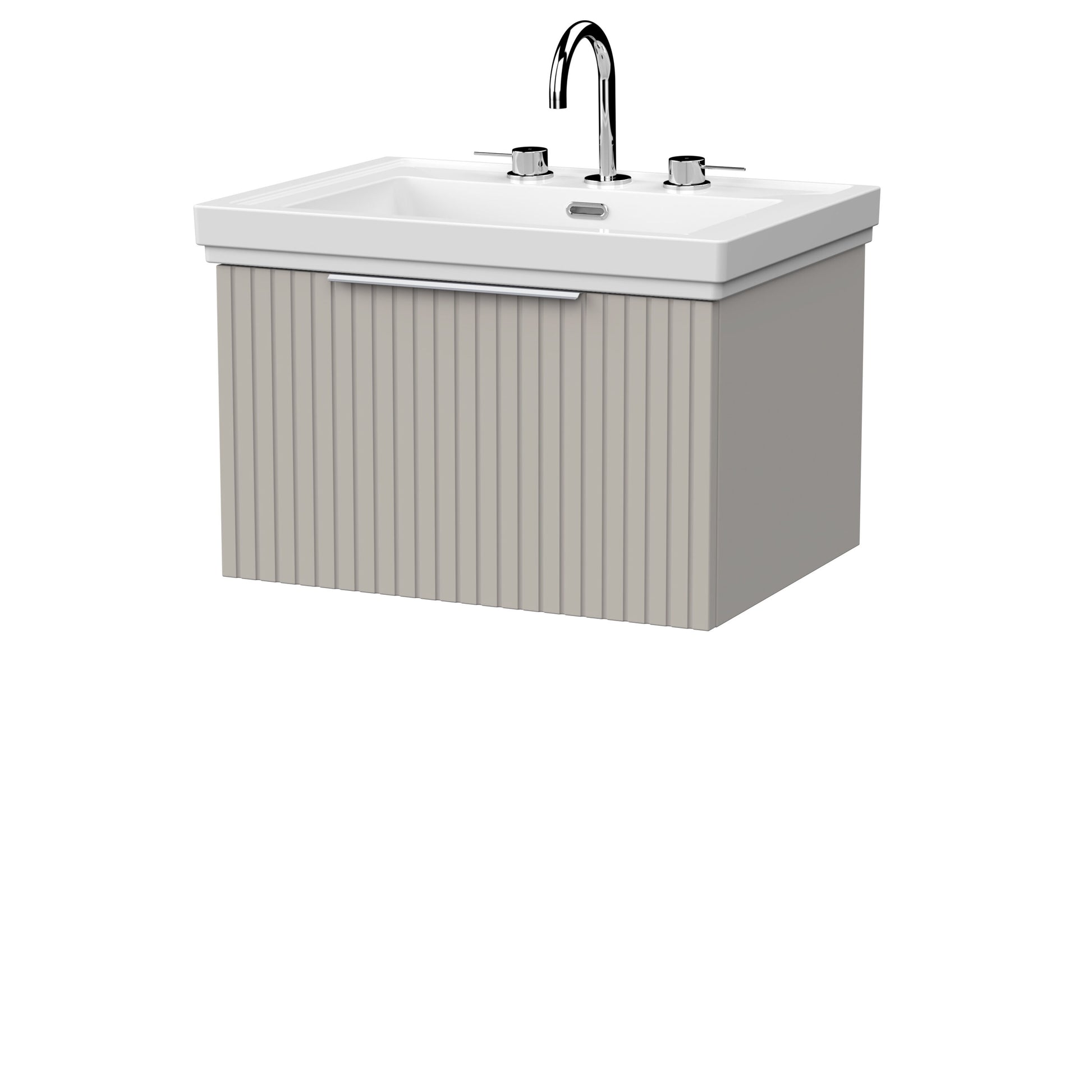 [BFLF3222B] Callingwood Contemporary Wall Hung 1 Drawer Vanity Unit with Traditional 3 Tap Hole Fireclay Basin, Choice of Size and Colour - Cutout