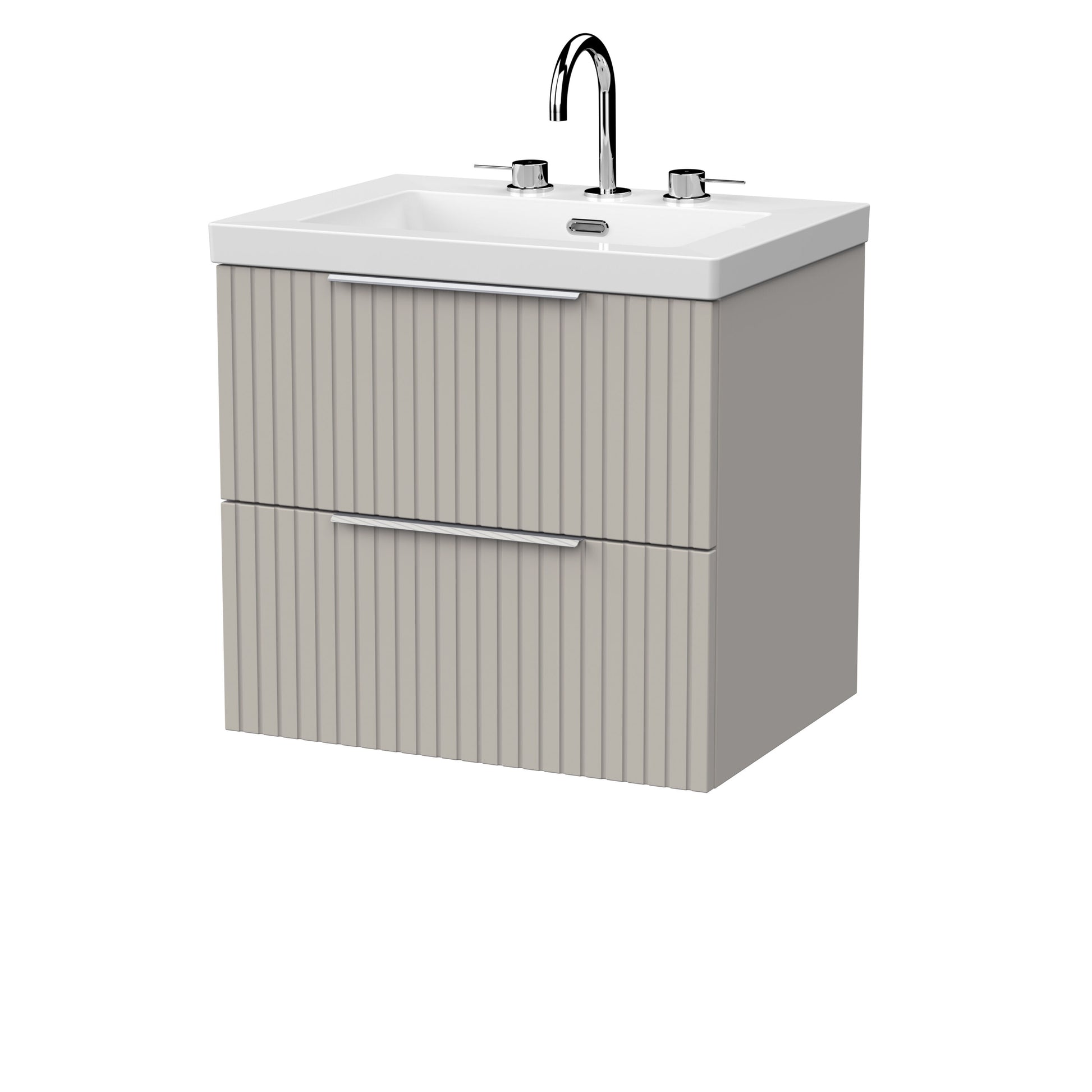 [BFLF3224M] Callingwood Contemporary Wall Hung 2 Drawer Vanity Unit with 3 Tap Hole Fireclay Basin, Choice of Size and Colour - Cutout