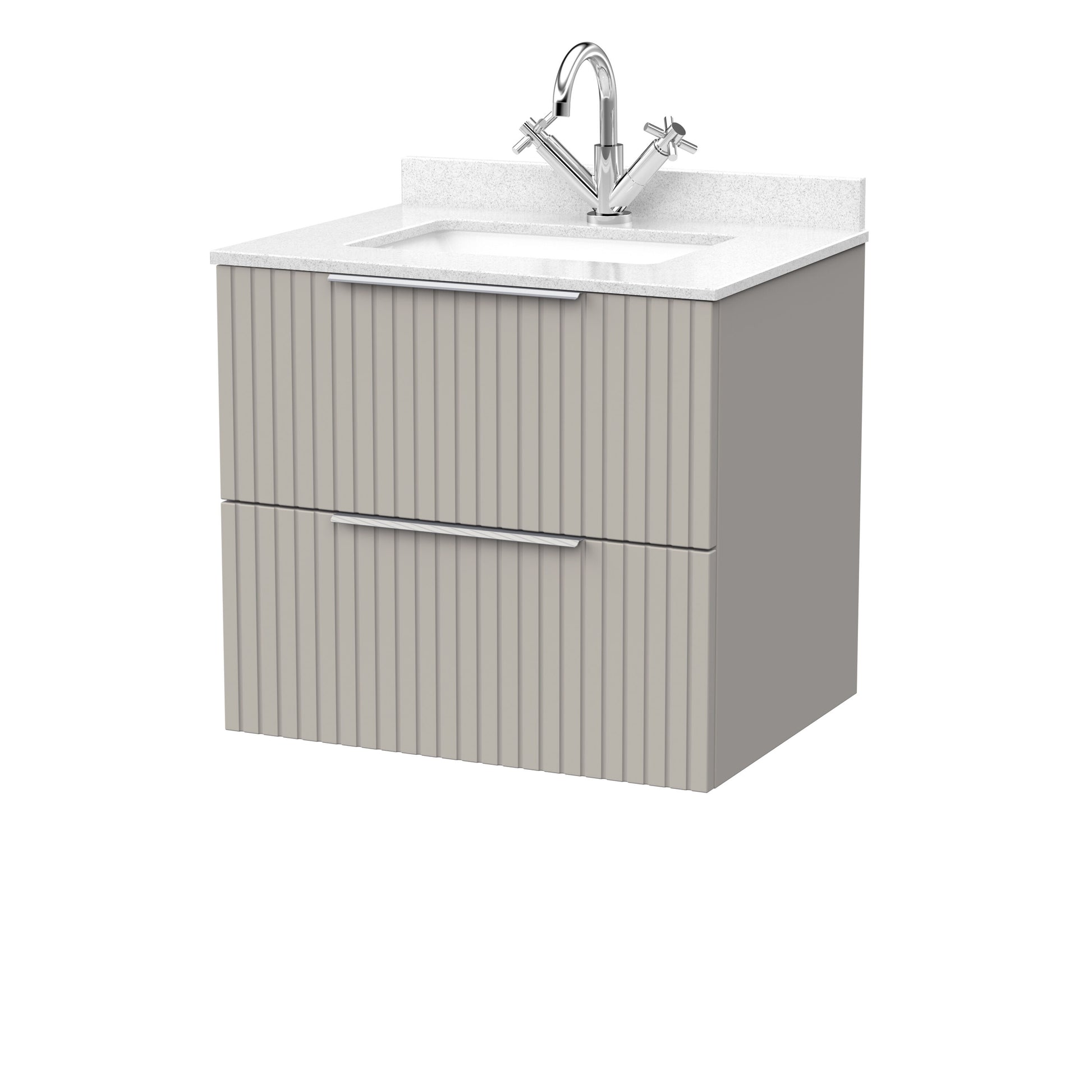 [BFLF3224WS1] Callingwood Contemporary Wall Hung 2 Drawer Vanity Unit with Marble Worktop and Basin, Choice of Size and Colour - Cutout