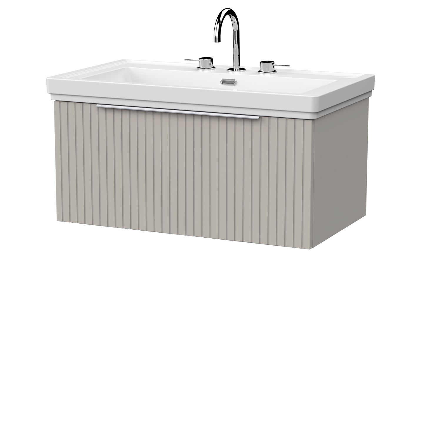 [BFLF3225B] Callingwood Contemporary Wall Hung 1 Drawer Vanity Unit with Traditional 3 Tap Hole Fireclay Basin, Choice of Size and Colour - Cutout