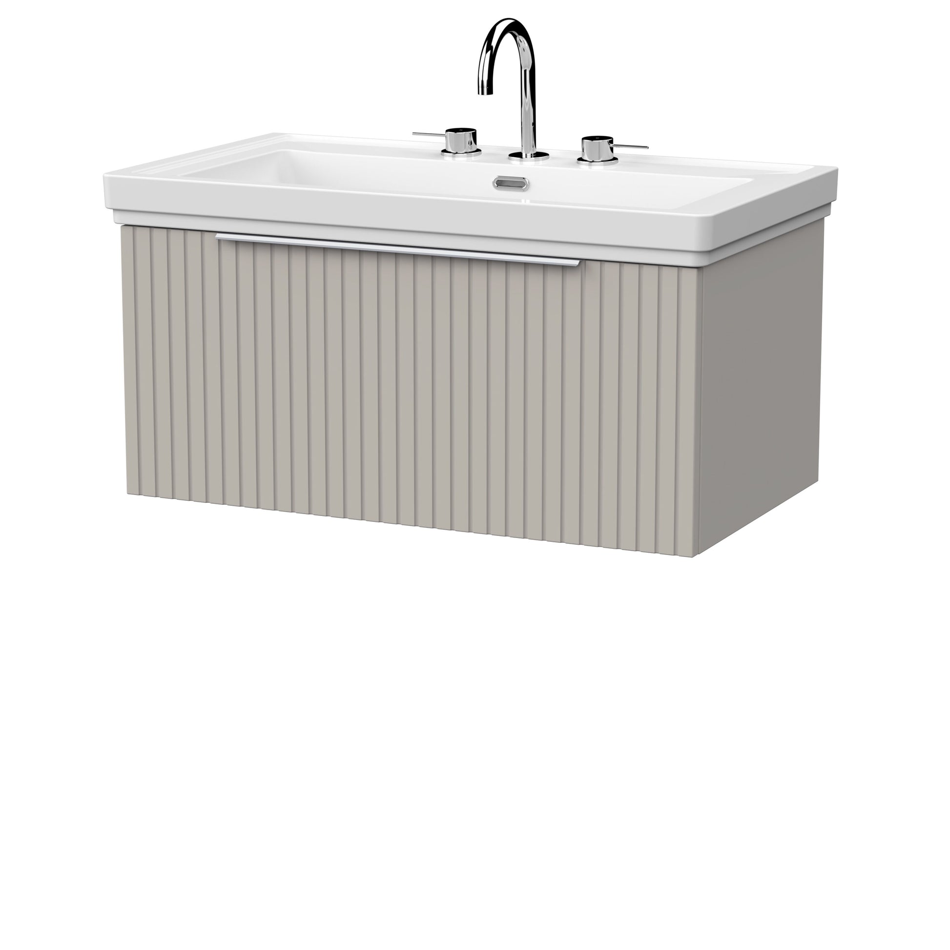 [BFLF3225B] Callingwood Contemporary Wall Hung 1 Drawer Vanity Unit with Traditional 3 Tap Hole Fireclay Basin, Choice of Size and Colour - Cutout