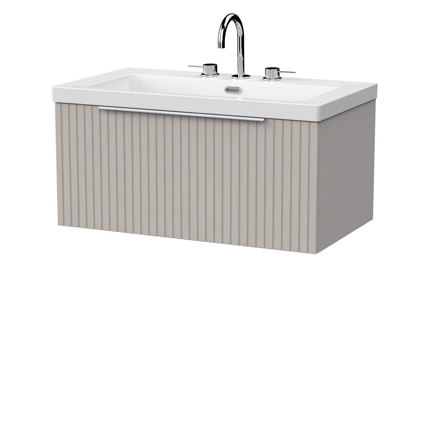 [BFLF3225M] Callingwood Contemporary Wall Hung 1 Drawer Vanity Unit with 3 Tap Hole Fireclay Basin, Choice of Size and Colour - Cutout