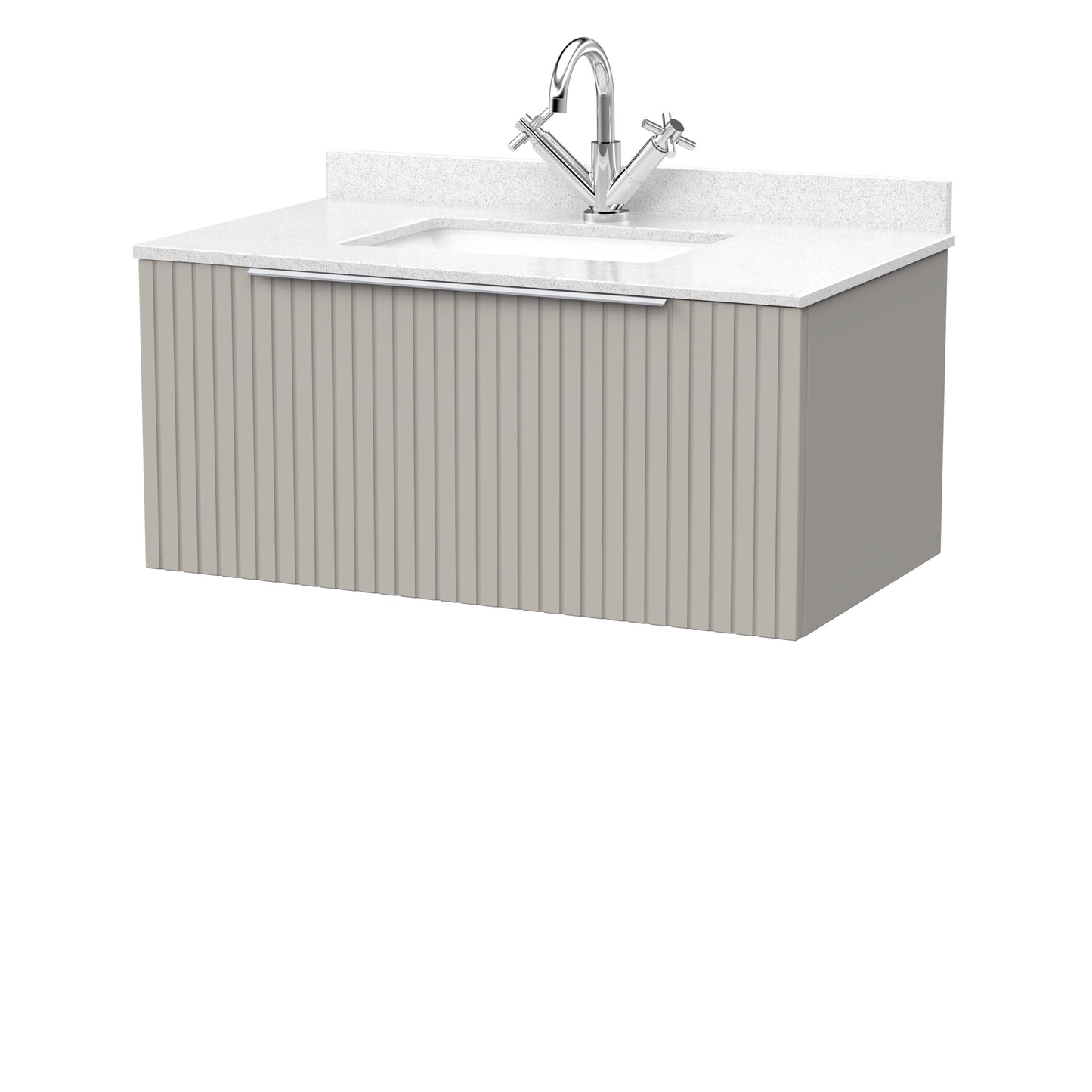 [BFLF3225WS1] Callingwood Contemporary Wall Hung 1 Drawer Vanity Unit with Marble Worktop and Basin, Choice of Size and Colour - Cutout