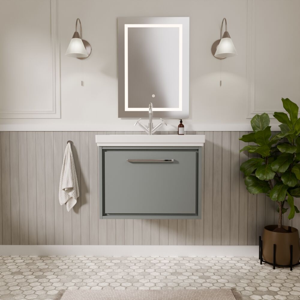 [BFLL2322A] Longnor Single Drawer Wall Hung Vanity Basin Unit with 1 Tap Hole Traditional Fireclay Basin, Choice of Colour and Size - Lifestyle 1