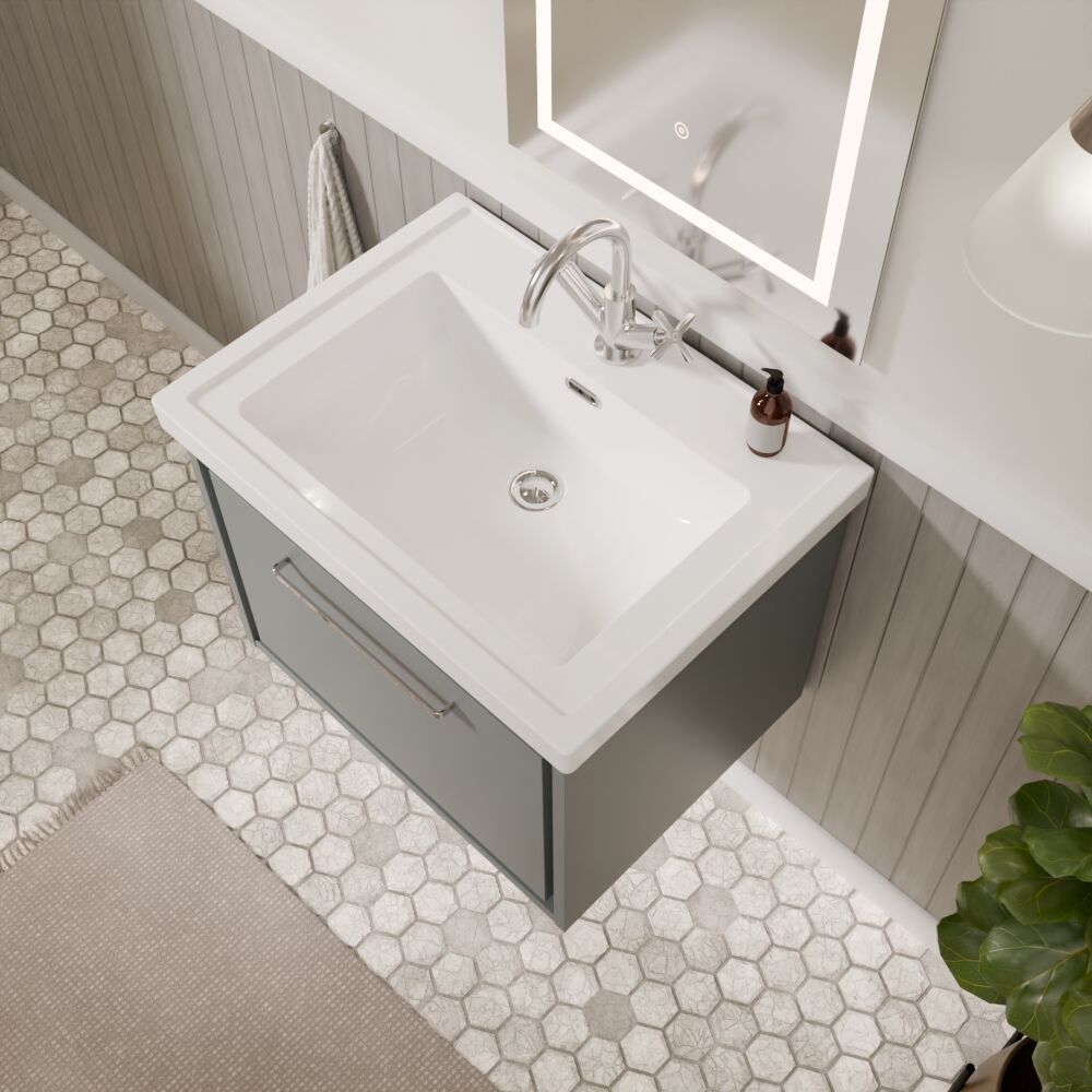 [BFLL2322A] Longnor Single Drawer Wall Hung Vanity Basin Unit with 1 Tap Hole Traditional Fireclay Basin, Choice of Colour and Size - Lifestyle 2