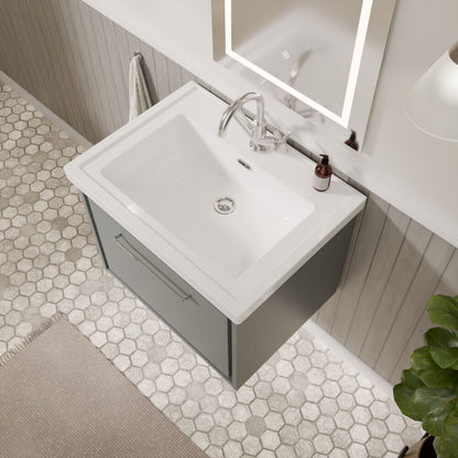 [BFLL2322A] Longnor Single Drawer Wall Hung Vanity Basin Unit with 1 Tap Hole Traditional Fireclay Basin, Choice of Colour and Size - Lifestyle 2