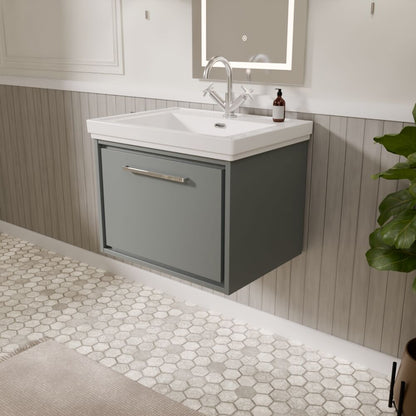 [BFLL2322A] Longnor Single Drawer Wall Hung Vanity Basin Unit with 1 Tap Hole Traditional Fireclay Basin, Choice of Colour and Size - Lifestyle 3