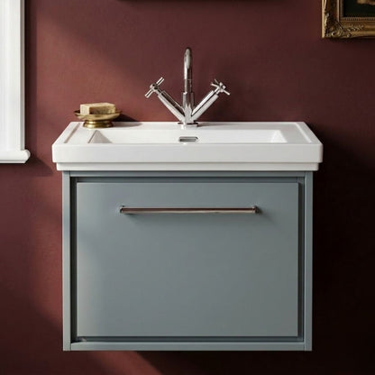 [BFLL2322A] Longnor Single Drawer Wall Hung Vanity Basin Unit with 1 Tap Hole Traditional Fireclay Basin, Choice of Colour and Size - Silo