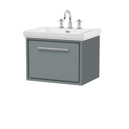 [BFLL2322B] Longnor Single Drawer Wall Hung Vanity Basin Unit with 3 Tap Hole Traditional Fireclay Basin, Choice of Size and Colour - Cutout