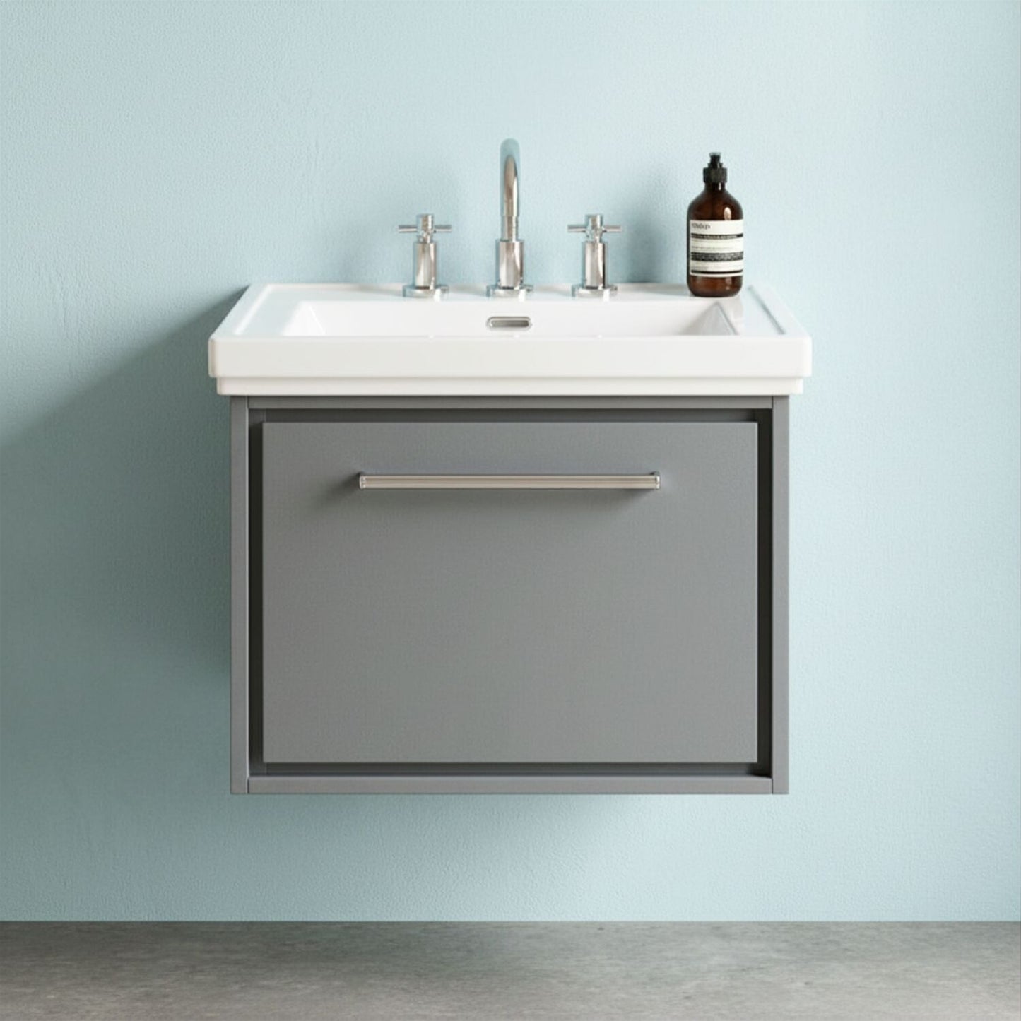 [BFLL2322B] Longnor Single Drawer Wall Hung Vanity Basin Unit with 3 Tap Hole Traditional Fireclay Basin, Choice of Size and Colour - Silo