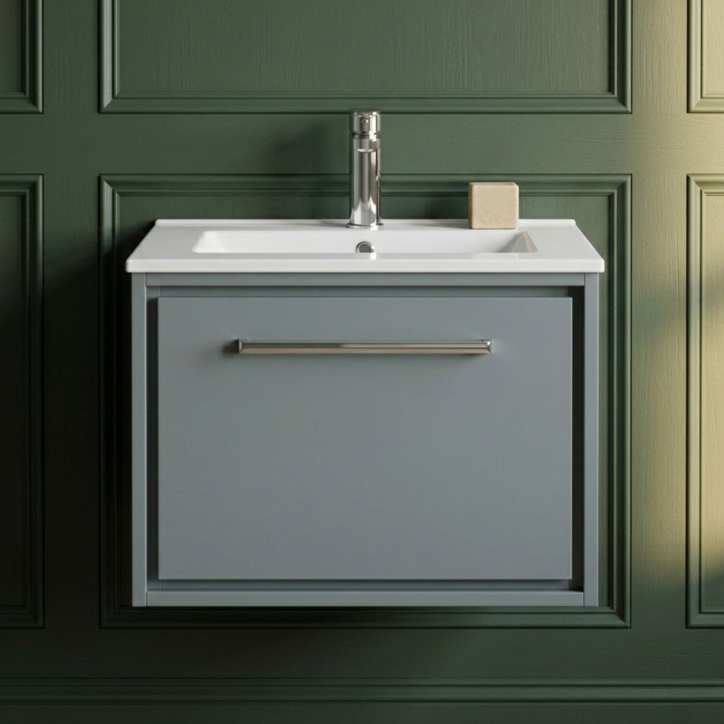 [BFLL2322C] Longnor Modern Bathroom Wall Hung Single Drawer Vanity Unit & Basin, Choice of Size and Colour - Silo