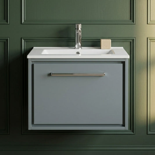 [BFLL2322C] Longnor Modern Bathroom Wall Hung Single Drawer Vanity Unit & Basin, Choice of Size and Colour - Silo