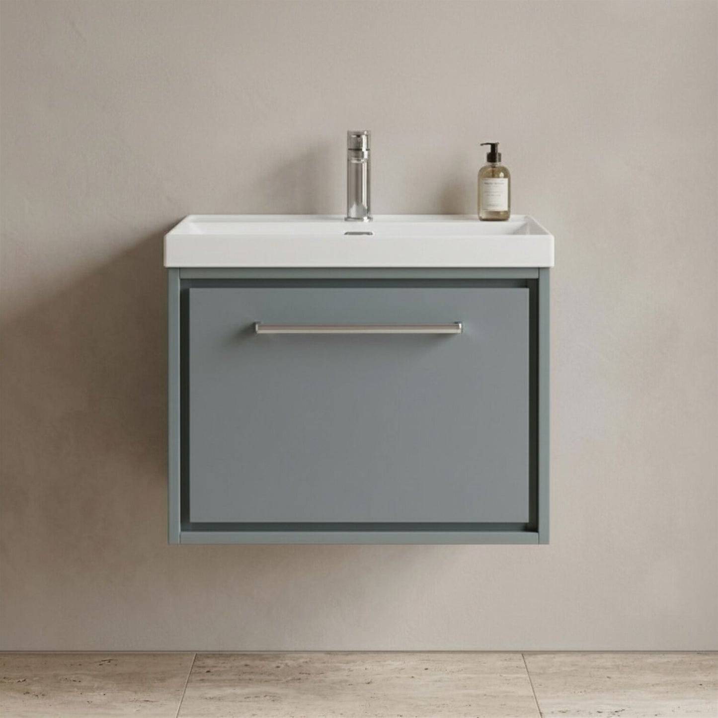 [BFLL2322E] Longnor Modern Bathroom 1 Soft Close Drawer Wall Hung Vanity Unit & Rectangular Basin, Choice of Size and Colour - Silo