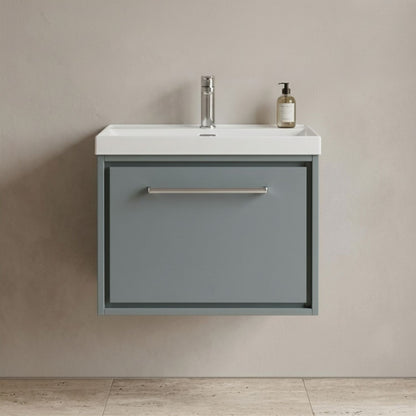 [BFLL2322E] Longnor Modern Bathroom 1 Soft Close Drawer Wall Hung Vanity Unit & Rectangular Basin, Choice of Size and Colour - Silo