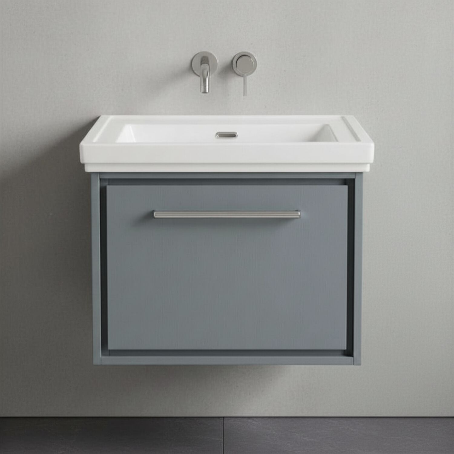 [BFLL2322H] Longnor Single Drawer Wall Hung Vanity Basin Unit with 0 Tap Hole Traditional Fireclay Basin, Choice of Size and Colour - Silo