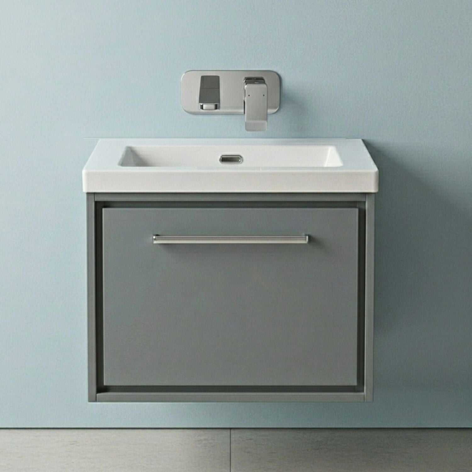 [BFLL2322K] Longnor Wall Hung Single Drawer Vanity Basin Unit with Modern Fireclay Basin, Choice of Size, Colour and Basin - Silo