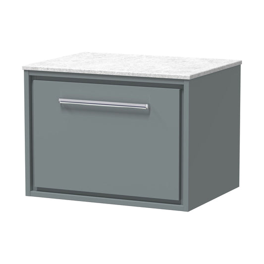 [BFLL2322WMT] Balterley 600mm Framed Design Wall Hung Single Drawer Vanity with Marble Worktop - Coastal Grey - Cutout