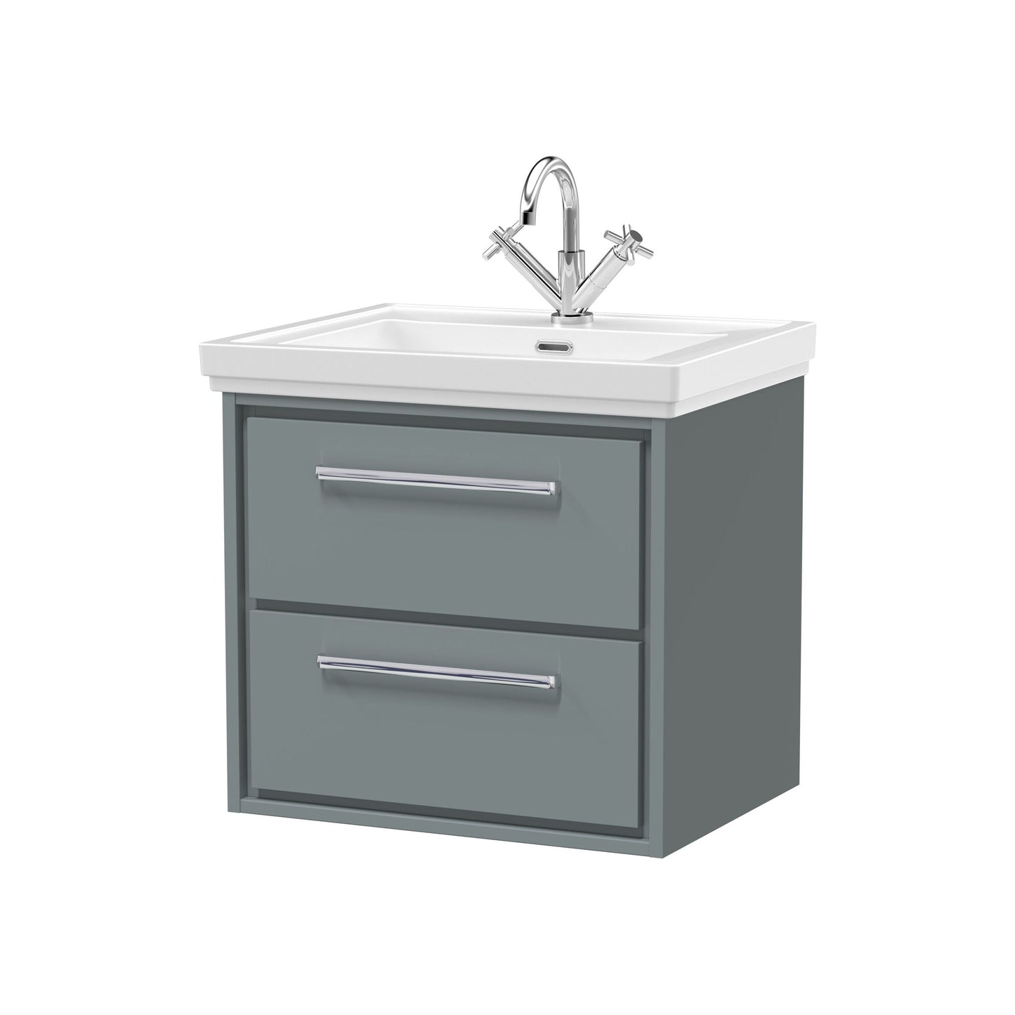 [BFLL2324A] Longnor 2 Drawer Wall Hung Vanity Basin Unit with 1 Tap Hole Traditional Fireclay Basin, Choice of Size and Colour - Cutout