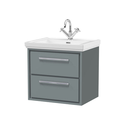 [BFLL2324A] Longnor 2 Drawer Wall Hung Vanity Basin Unit with 1 Tap Hole Traditional Fireclay Basin, Choice of Size and Colour - Cutout