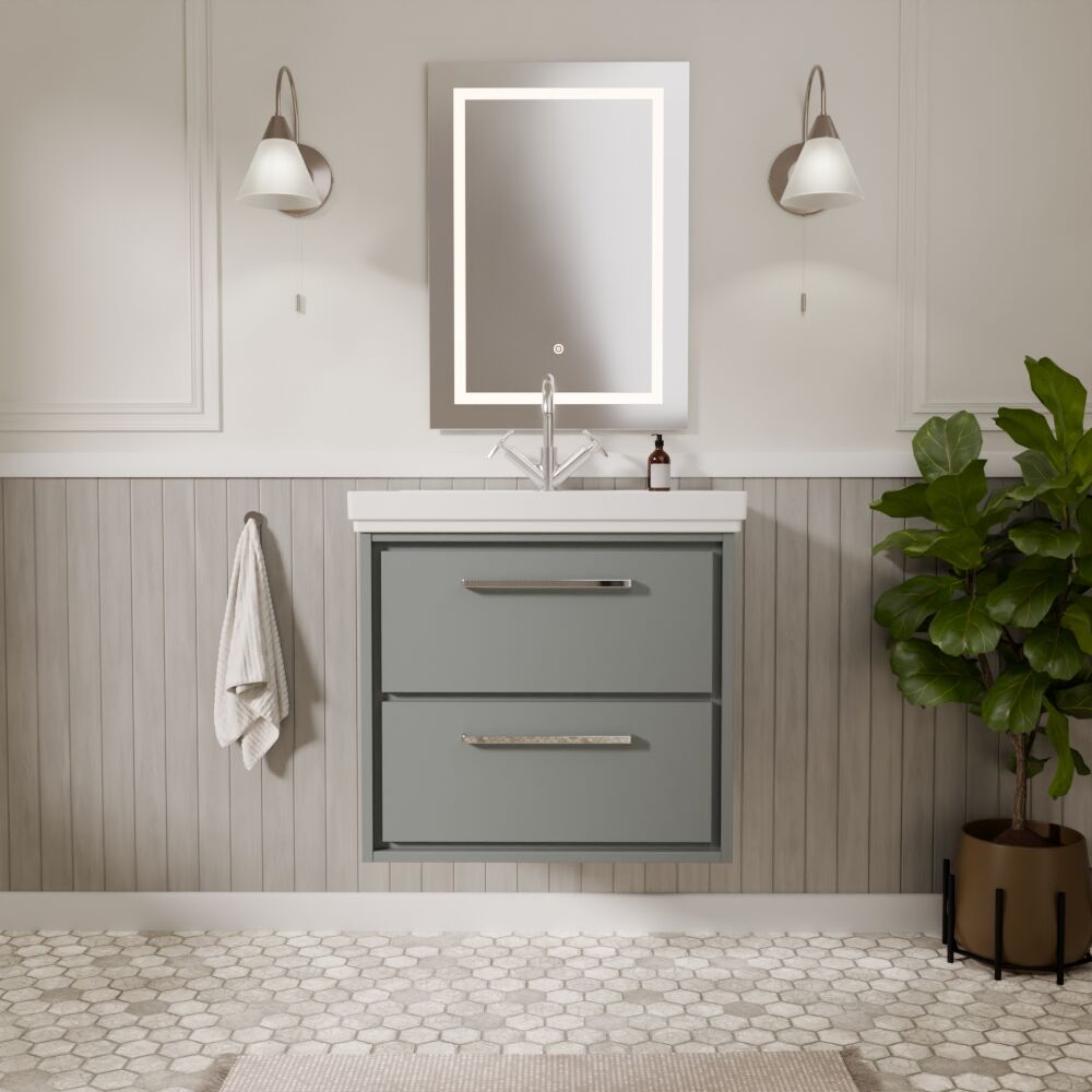 [BFLL2324A] Longnor 2 Drawer Wall Hung Vanity Basin Unit with 1 Tap Hole Traditional Fireclay Basin, Choice of Size and Colour - Lifestyle 1