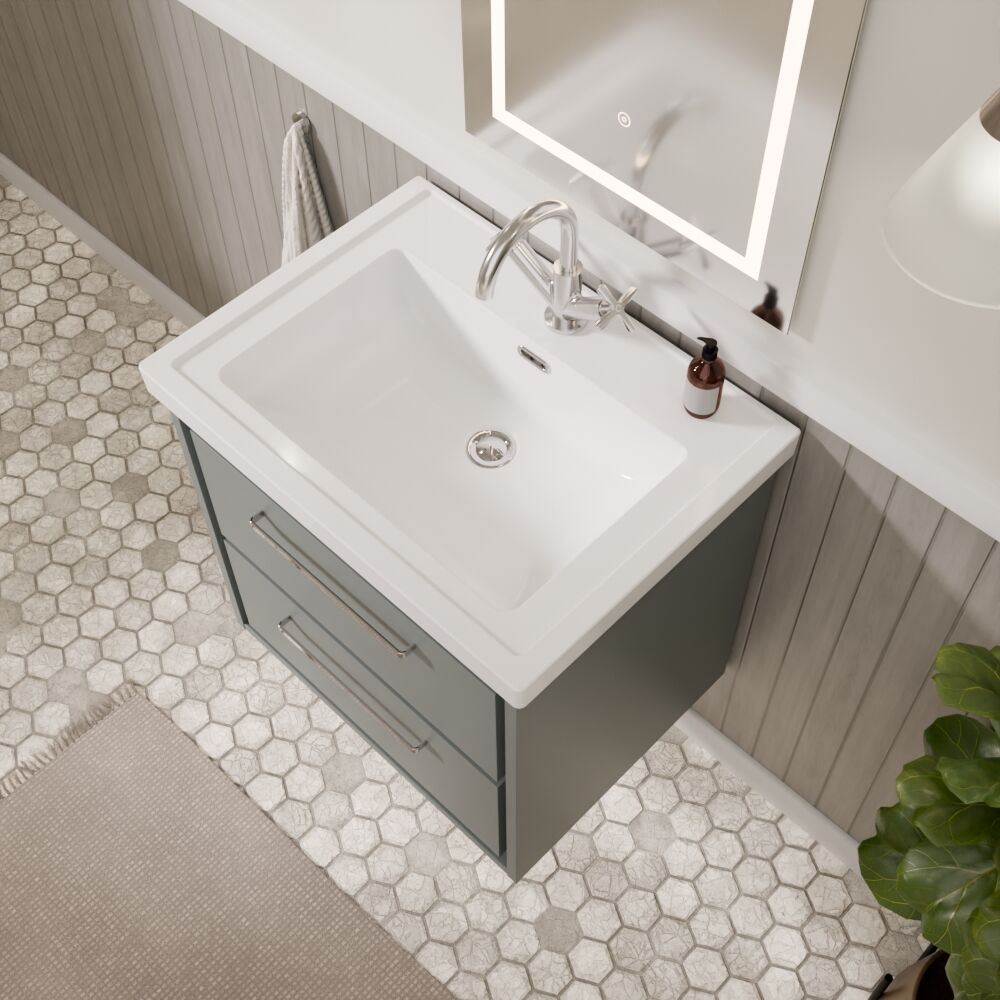 [BFLL2324A] Longnor 2 Drawer Wall Hung Vanity Basin Unit with 1 Tap Hole Traditional Fireclay Basin, Choice of Size and Colour - Lifestyle 2