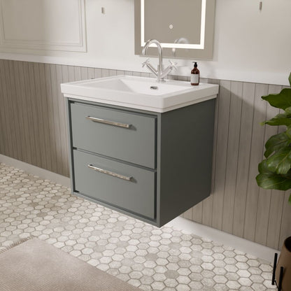 [BFLL2324A] Longnor 2 Drawer Wall Hung Vanity Basin Unit with 1 Tap Hole Traditional Fireclay Basin, Choice of Size and Colour - Lifestyle 3