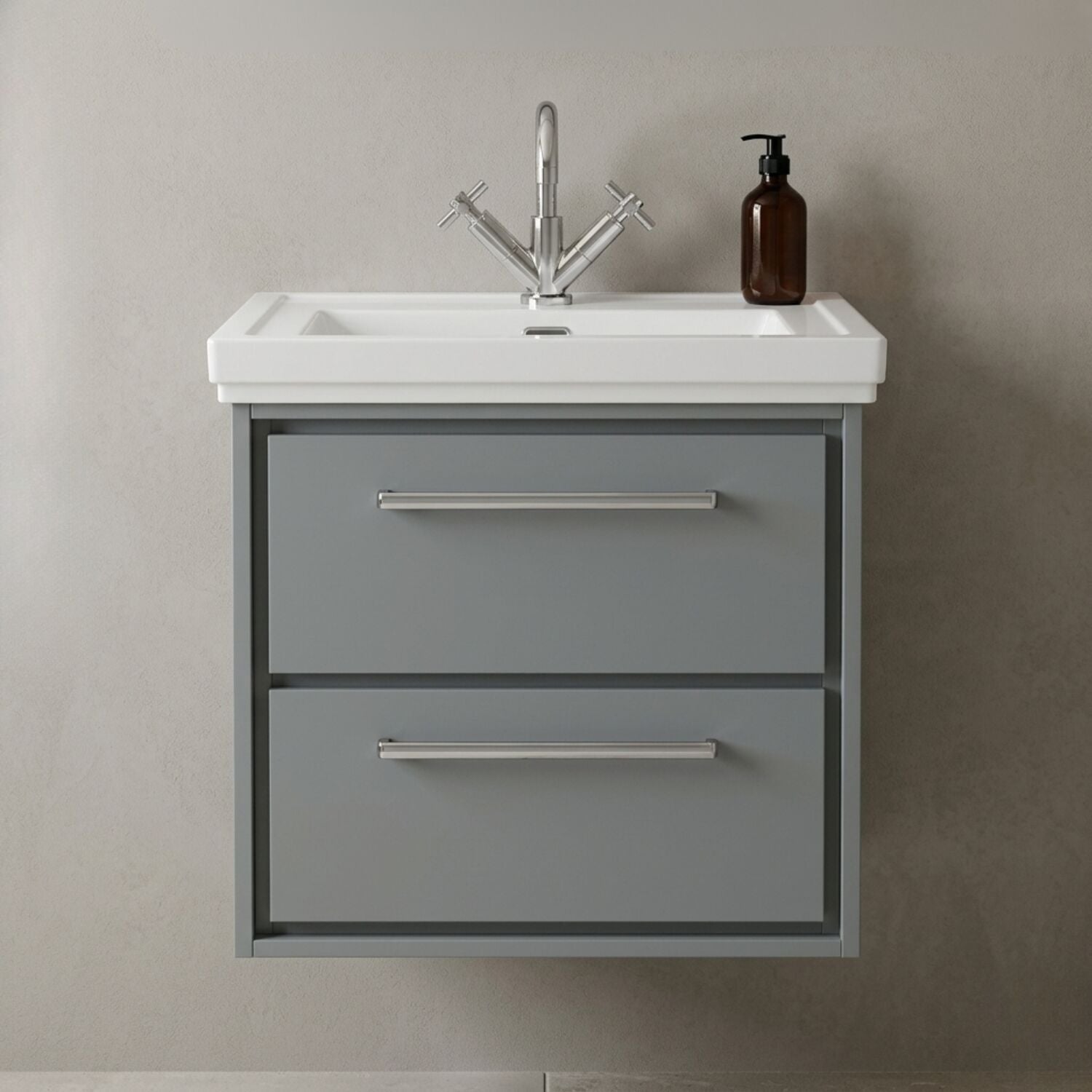 [BFLL2324A] Longnor 2 Drawer Wall Hung Vanity Basin Unit with 1 Tap Hole Traditional Fireclay Basin, Choice of Size and Colour - Silo