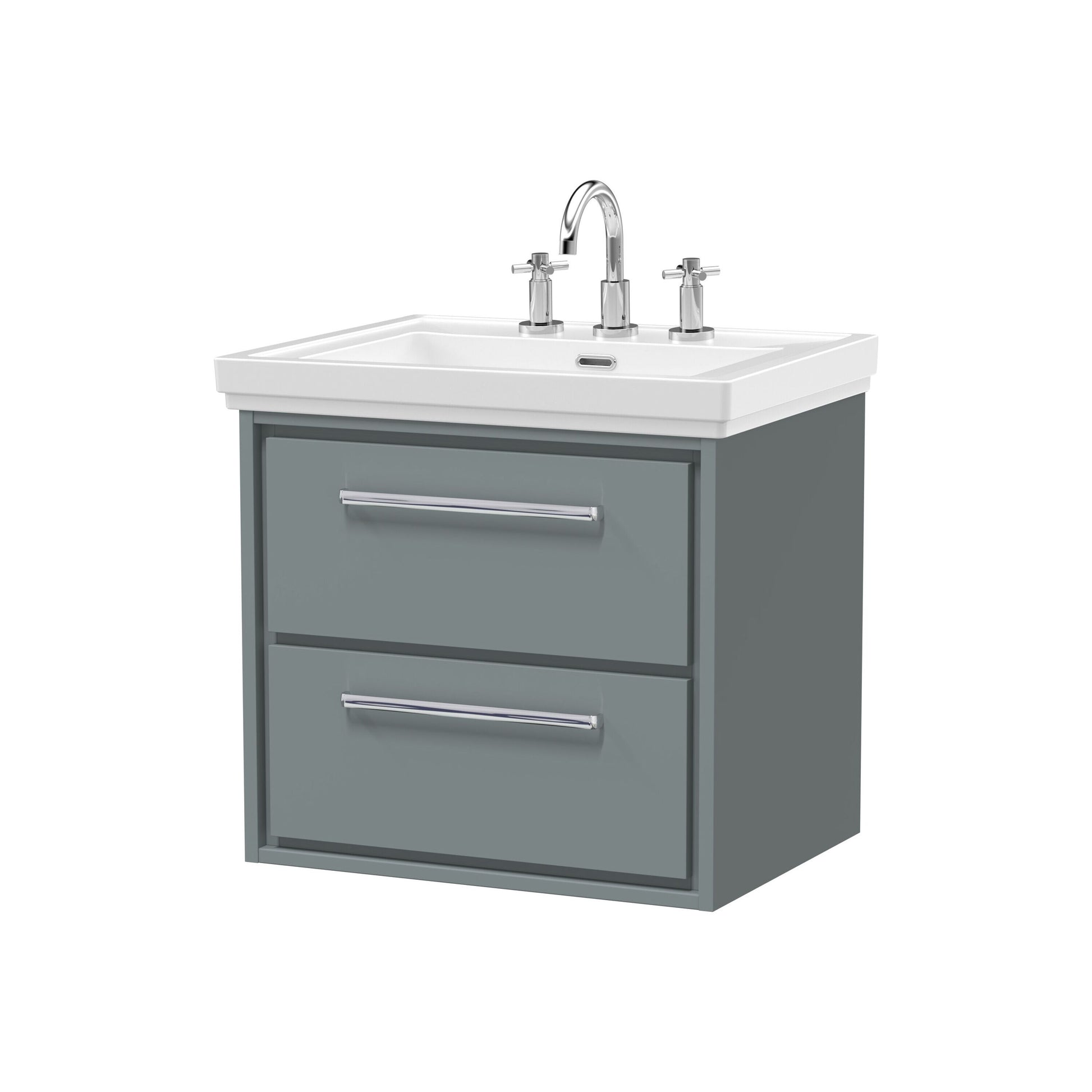 [BFLL2324B] Longnor 2 Drawer Wall Hung Vanity Basin Unit with 3 Tap Hole Traditional Fireclay Basin, Choice of Size and Colour - Cutout