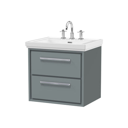 [BFLL2324B] Longnor 2 Drawer Wall Hung Vanity Basin Unit with 3 Tap Hole Traditional Fireclay Basin, Choice of Size and Colour - Cutout
