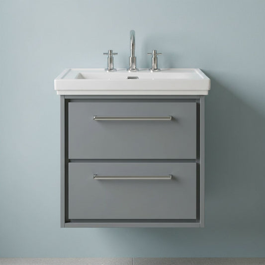 [BFLL2324B] Longnor 2 Drawer Wall Hung Vanity Basin Unit with 3 Tap Hole Traditional Fireclay Basin, Choice of Size and Colour - Silo