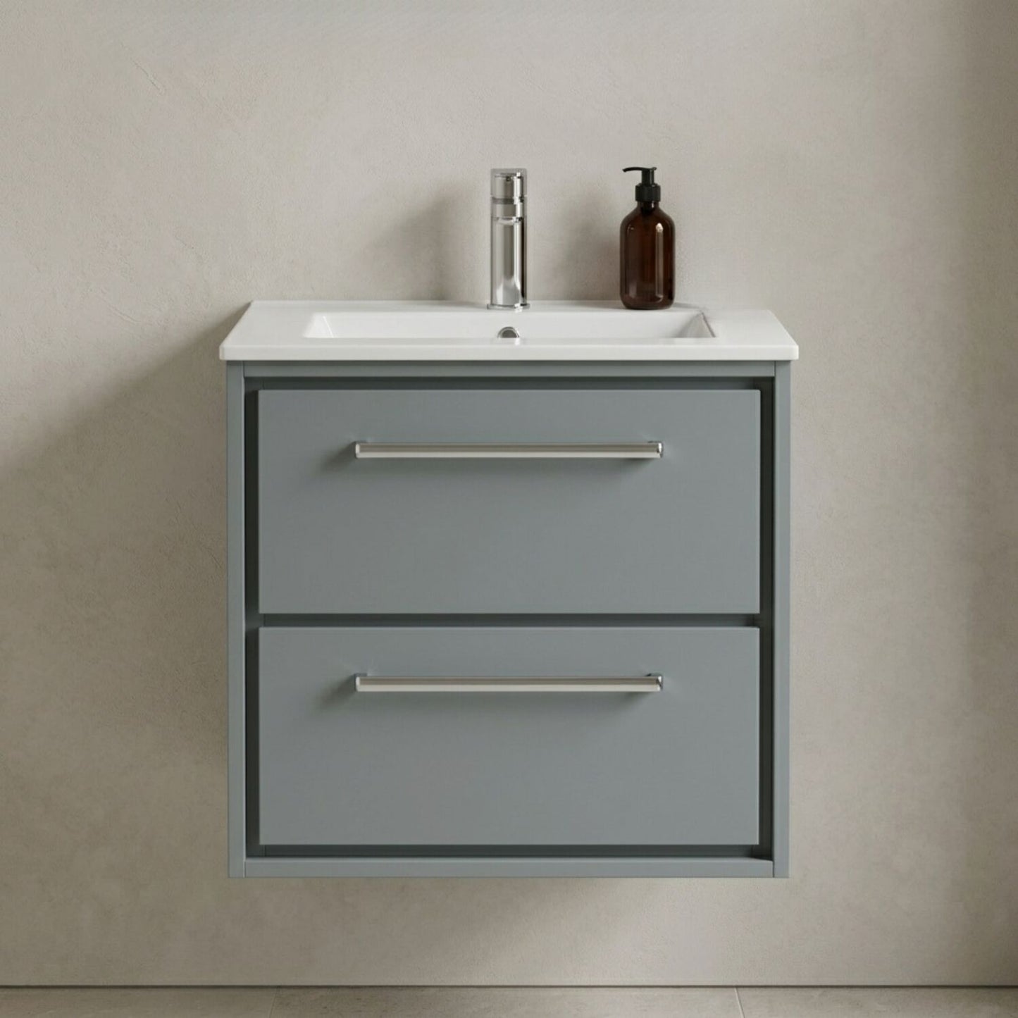 [BFLL2324C] Longnor Modern Wall Hung 2 Drawer Vanity Basin Unit with Minimalist Basin, Choice of Size and Colour - Silo