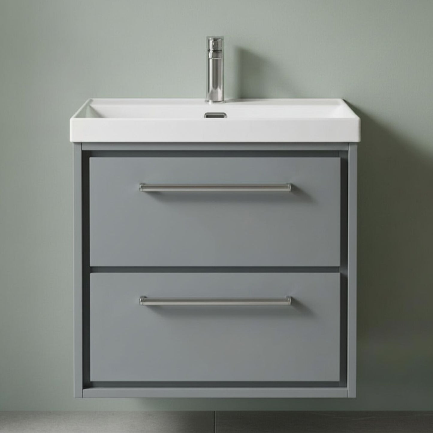 [BFLL2324E] Longnor Modern Wall Hung Vanity 2 Drawer Vanity Basin Unit with Rectangular Basin, Choice of Size and Colour - Silo