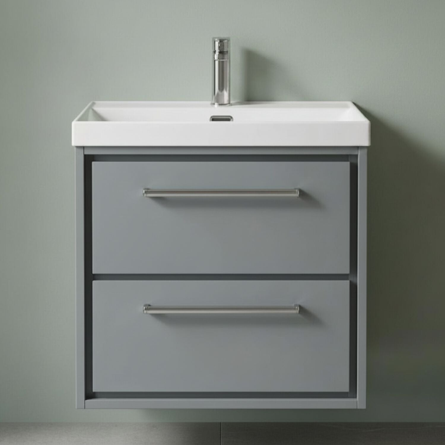[BFLL2324E] Longnor Modern Wall Hung Vanity 2 Drawer Vanity Basin Unit with Rectangular Basin, Choice of Size and Colour - Silo