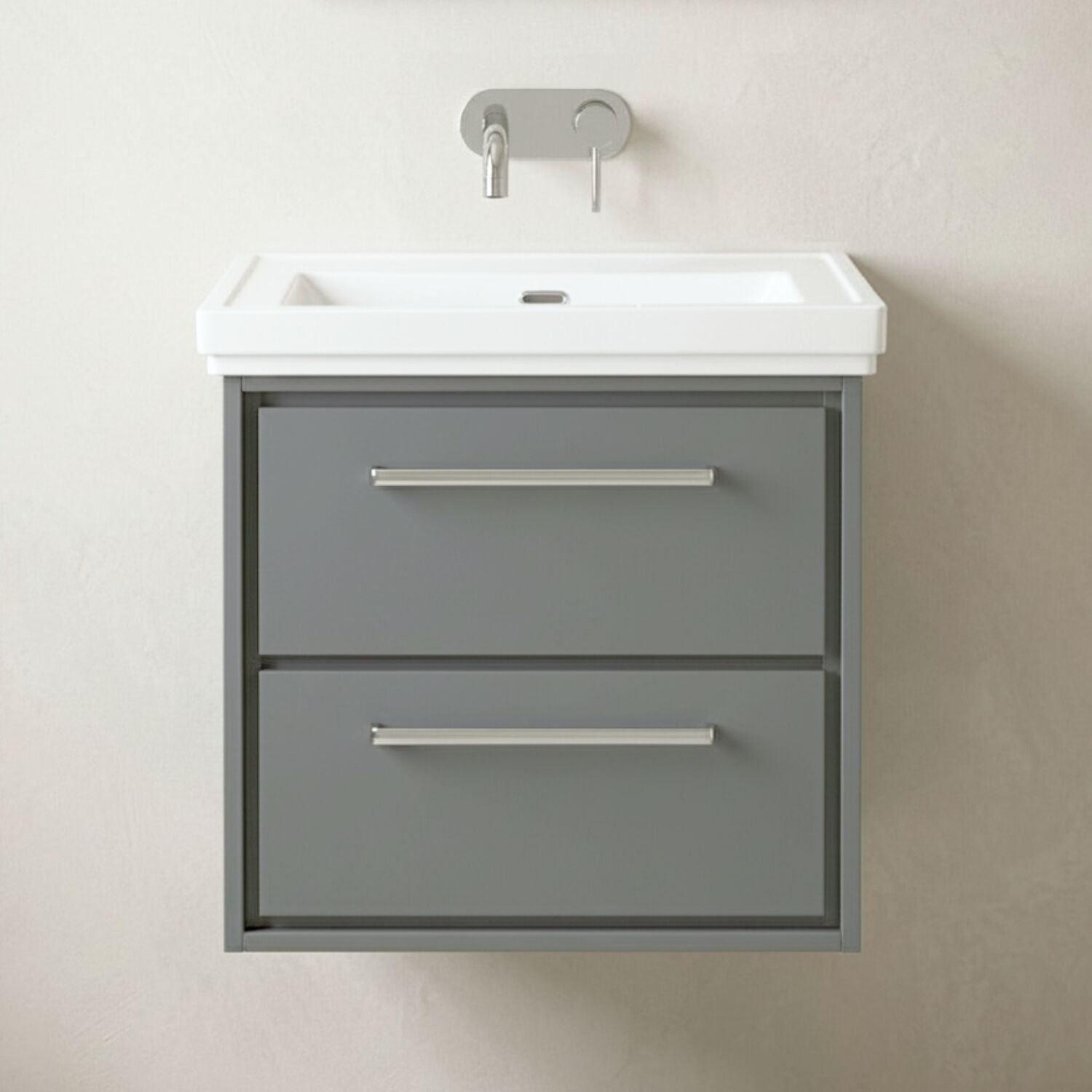 [BFLL2324H] Longnor 2 Drawer Wall Hung Vanity Basin Unit with 0 Tap Hole Traditional Fireclay Basin, Choice of Size and Colour - Silo