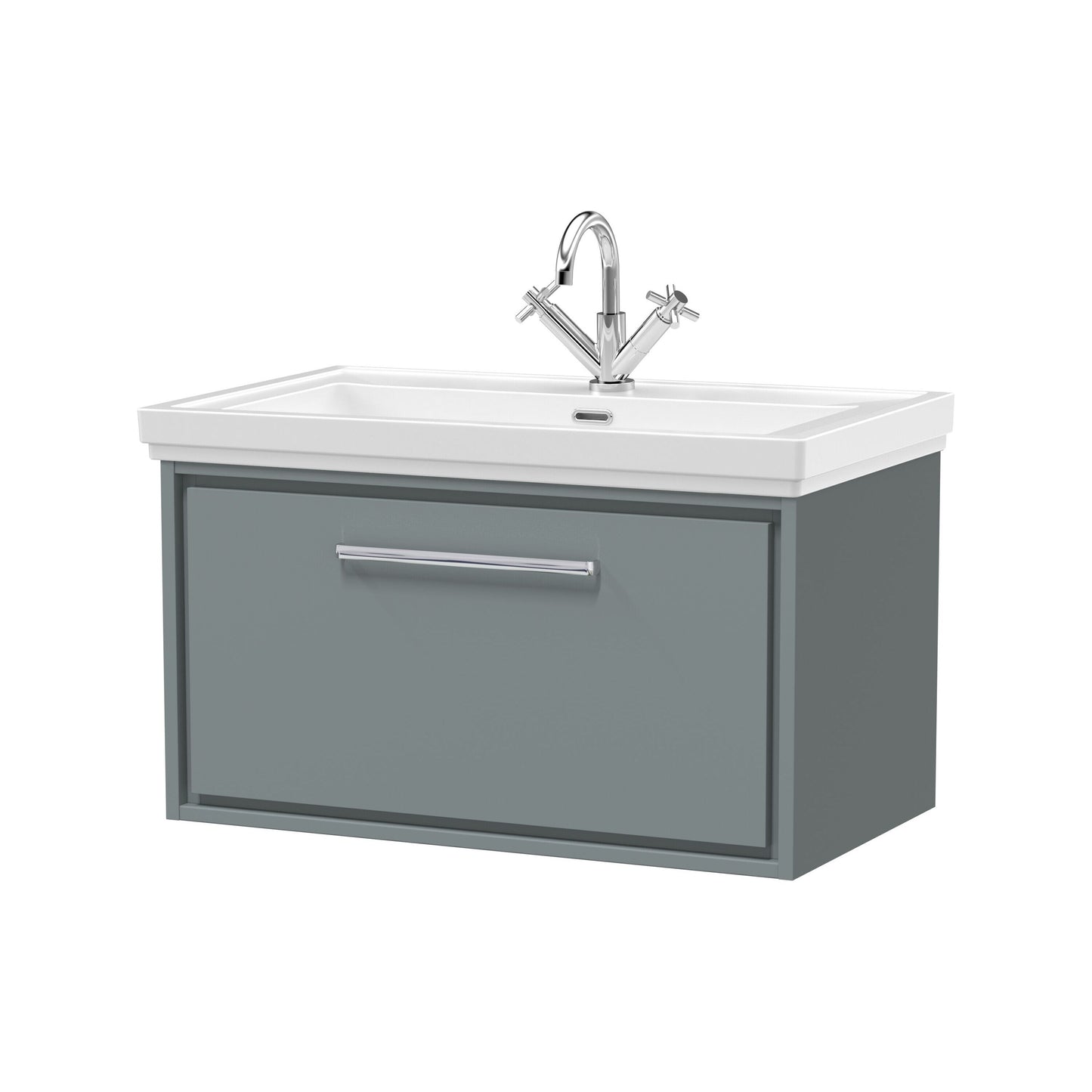 [BFLL2325A] Longnor Single Drawer Wall Hung Vanity Basin Unit with 1 Tap Hole Traditional Fireclay Basin, Choice of Colour and Size - Cutout