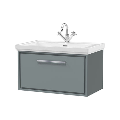 [BFLL2325A] Longnor Single Drawer Wall Hung Vanity Basin Unit with 1 Tap Hole Traditional Fireclay Basin, Choice of Colour and Size - Cutout