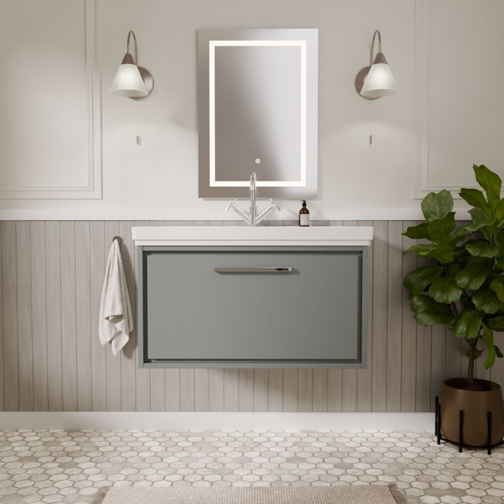 [BFLL2325A] Longnor Single Drawer Wall Hung Vanity Basin Unit with 1 Tap Hole Traditional Fireclay Basin, Choice of Colour and Size - Lifestyle 1